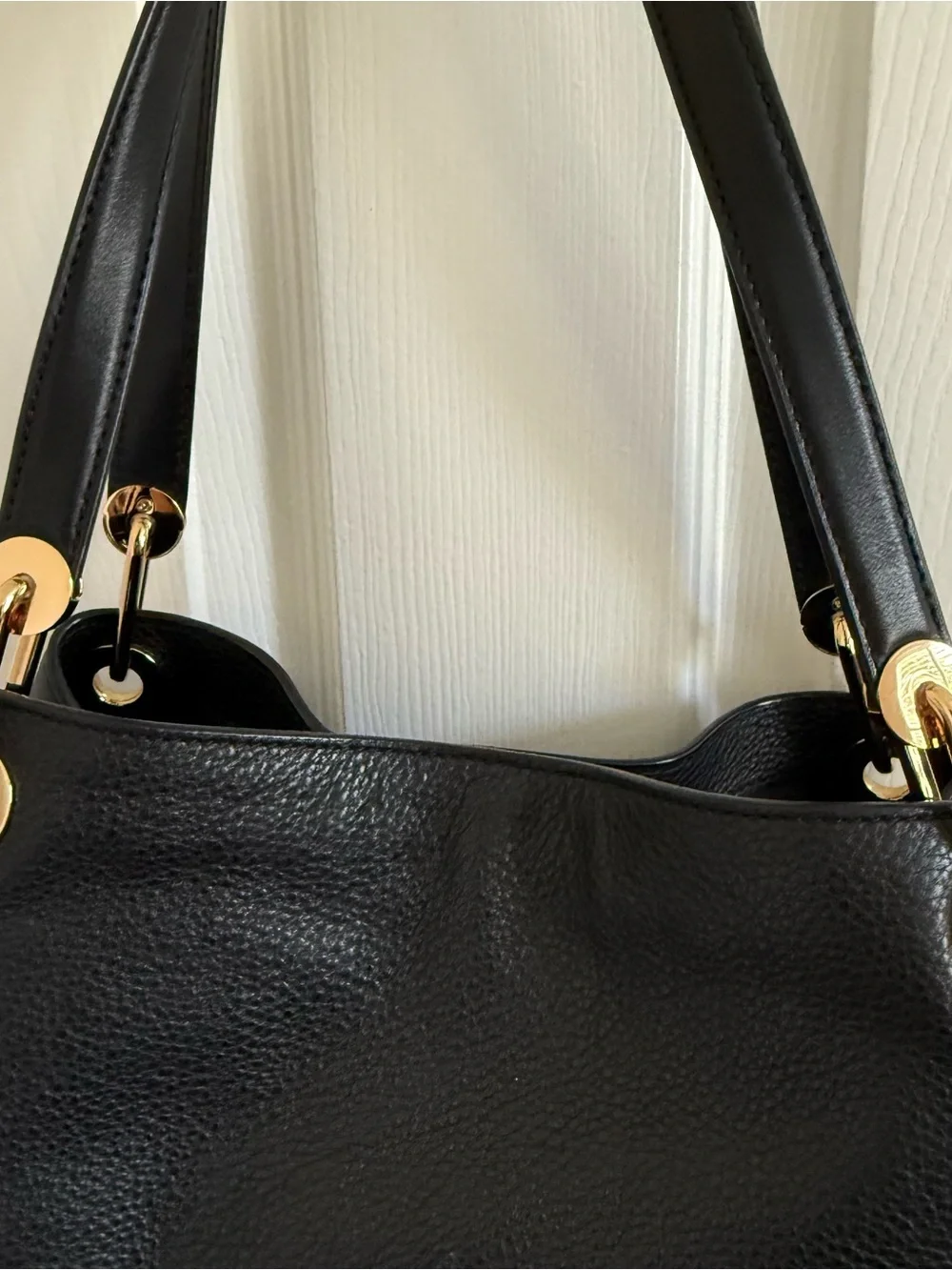 Michael Kors Black Pebbled Leather Shoulder Tote with Gold Hardware